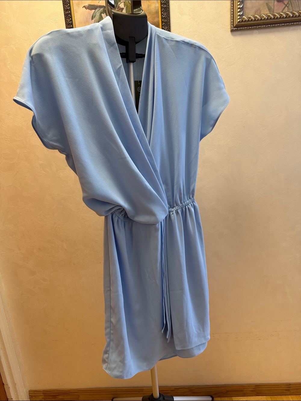 Trina Turk Light Blue Draped V-Neck Mini Dress